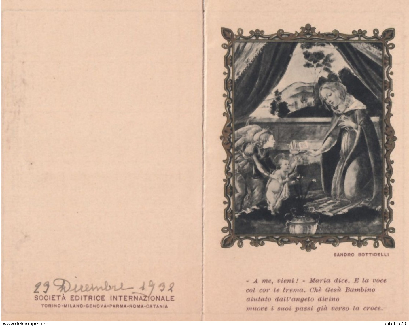 Calendarietto -sandro Botticelli - Anno 1933 - Kleinformat : 1921-40