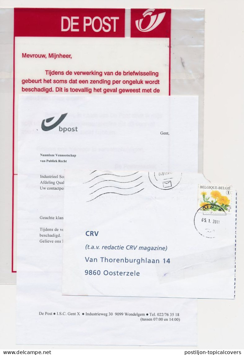 Gent - Oosterzele Belgie 2011 - Damaged Mail - Storia Postale