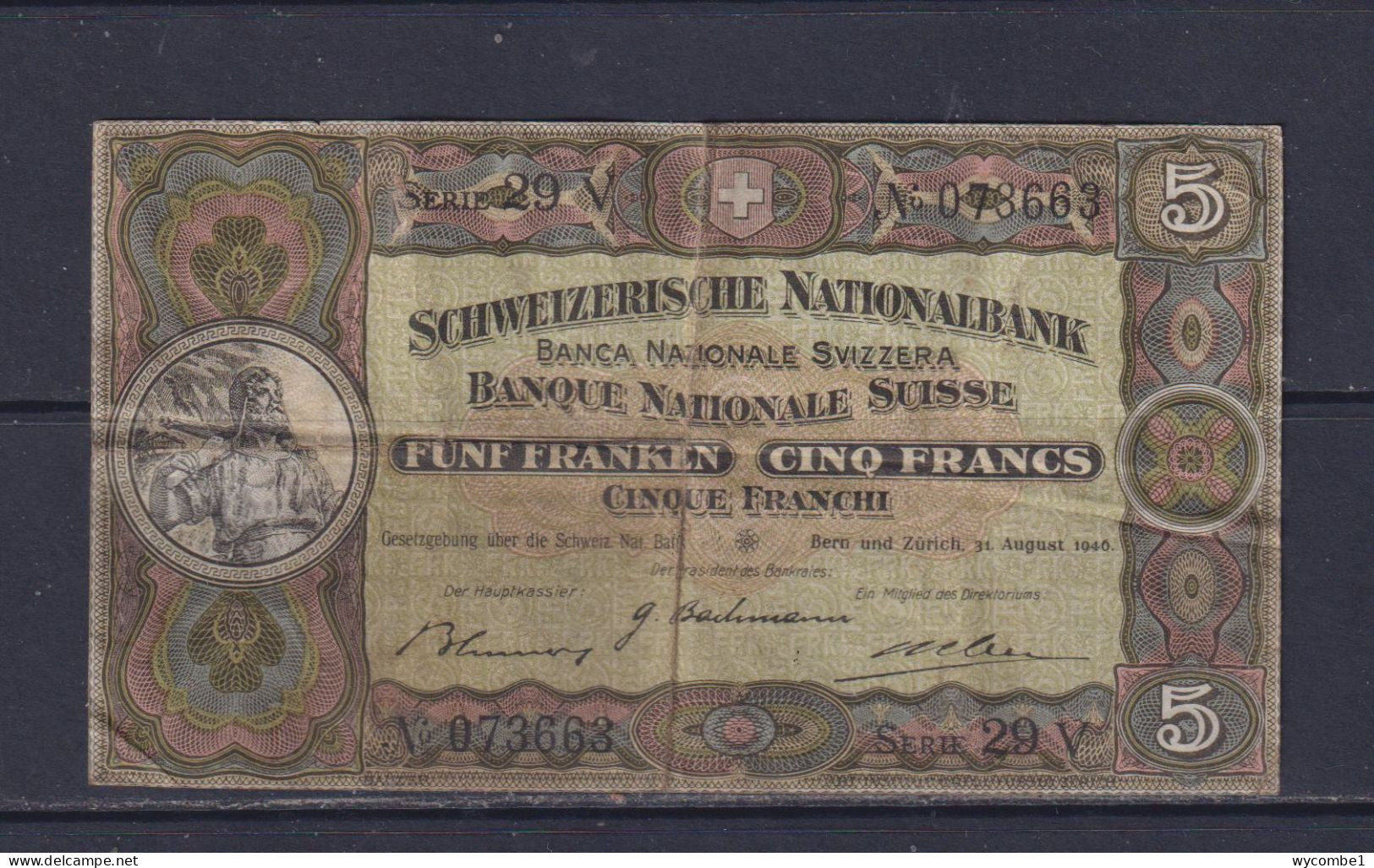 SWITZERLAND  - 1946 5 Francs Circulated Banknote As Scans - Switzerland