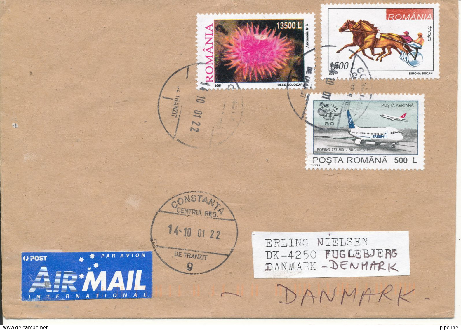 Romania Cover Sent To Denmark Constanta 14-10-2001 Topic Stamps - Lettres & Documents