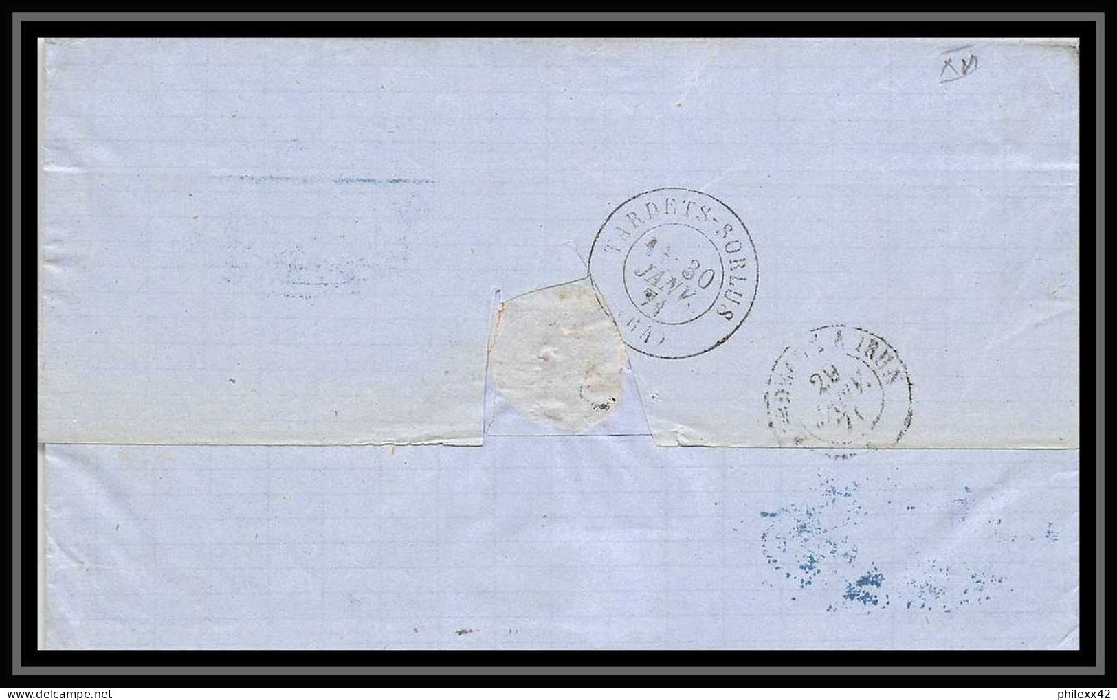 36870 Maritime Paquebot Steamer Gironde Buenos Aires Argentine Argentina Pour Tardets 1871 Marque Postale D'entrée Cover - Prefilatelia