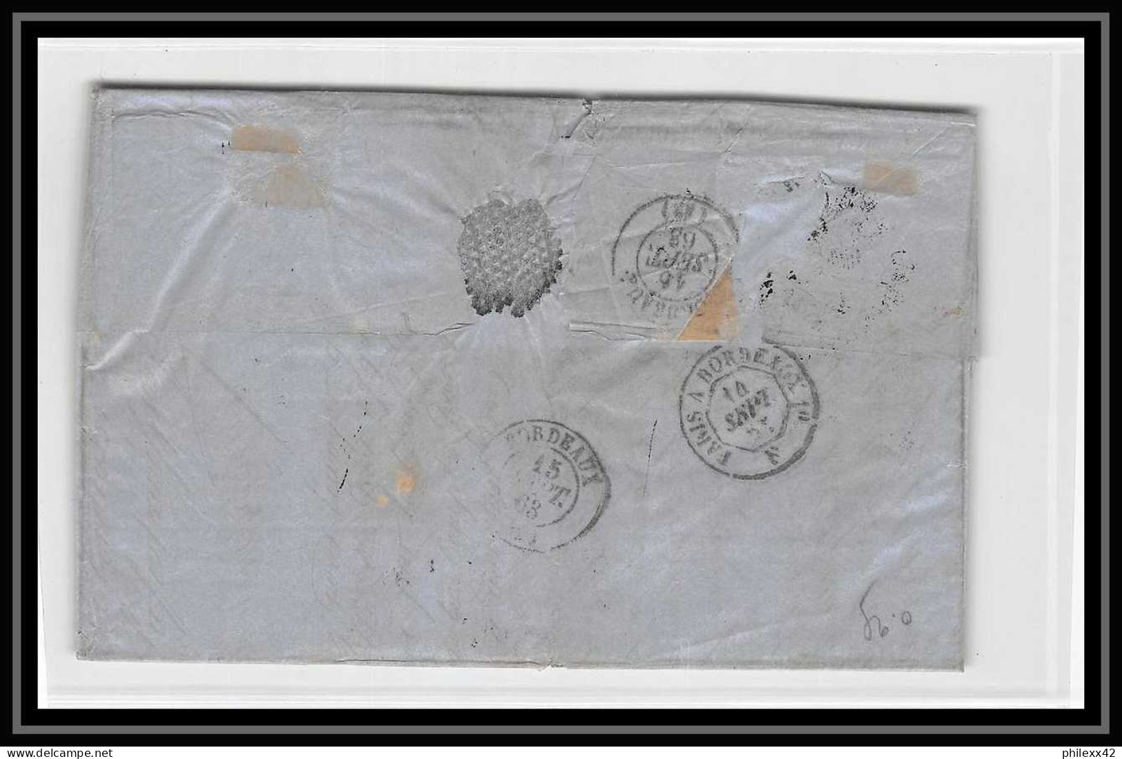 36880 Maritime Paquebot Steamer Guadeloupe Pour Bordeaux France 1863 Marque Postale D'entrée Lettre Cover - Briefe U. Dokumente