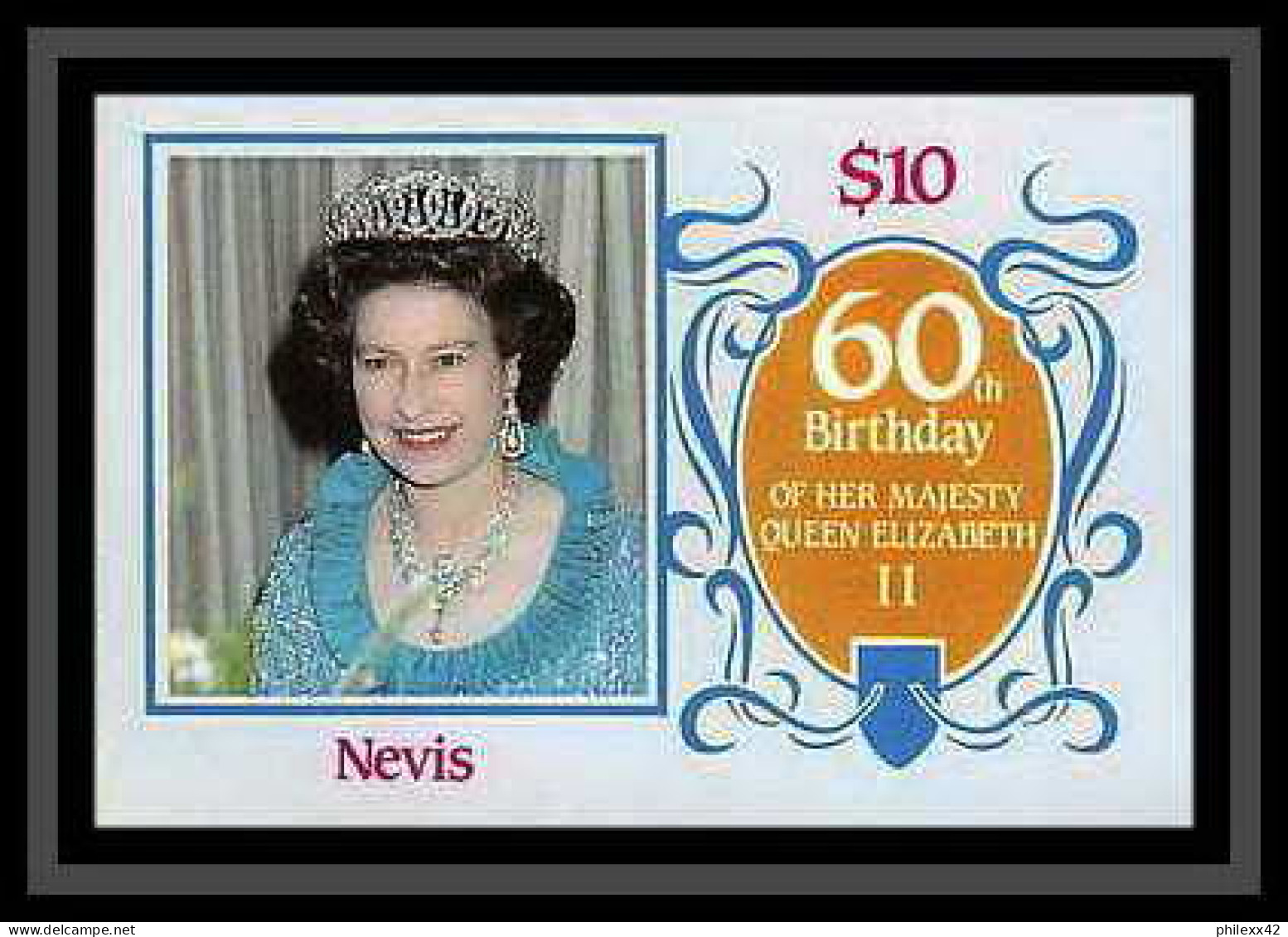 919i Nevis MNH ** Scott N°476 proof 1986 Queen mother Elizabeth Non dentelé imperf perfect set