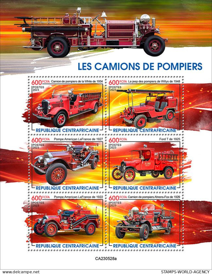 2024-02 - CENTRAL AFRICAN- FIRE ENGINES              6V  MNH** - Camions