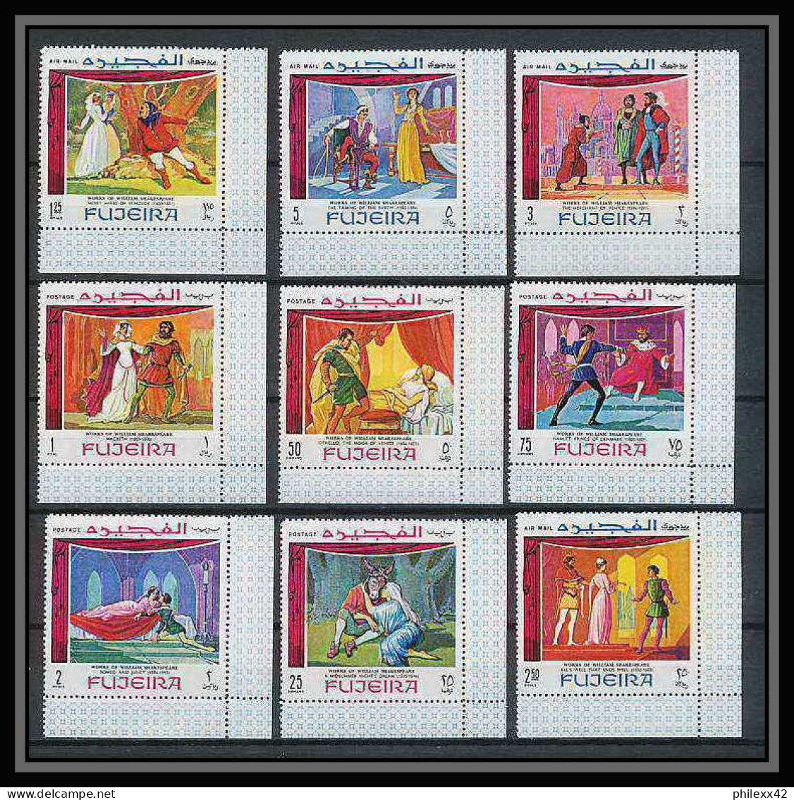 036 - Fujeira - Mi N°311/319 A Scenes From Shakespeare Theatre Coin De Feuille MNH ** - Theater