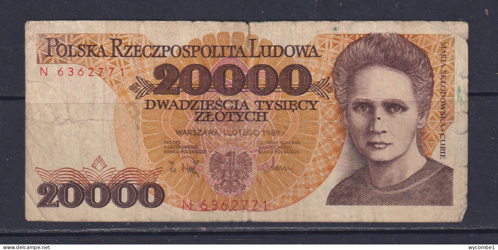 POLAND  - 1989 20000 Zloty Circulated Banknote As Scans - Pologne