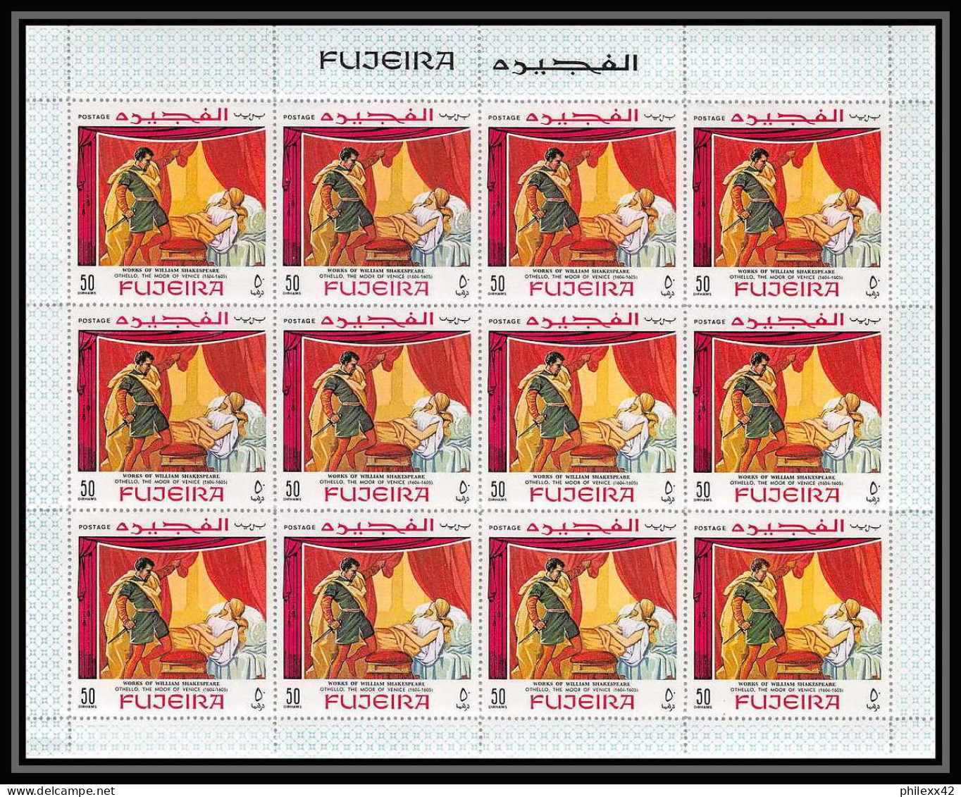 036a - Fujeira Mi N°311/319 A Scenes From Shakespeare Theatre Feuille Complete (sheet) MNH ** - Théâtre