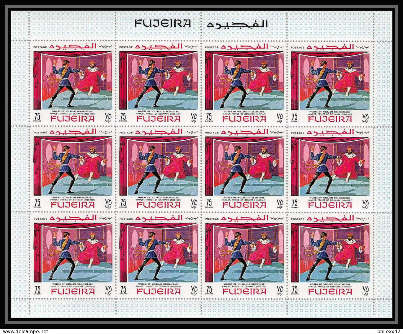 036a - Fujeira Mi N°311/319 A Scenes From Shakespeare Theatre Feuille Complete (sheet) MNH ** - Theater