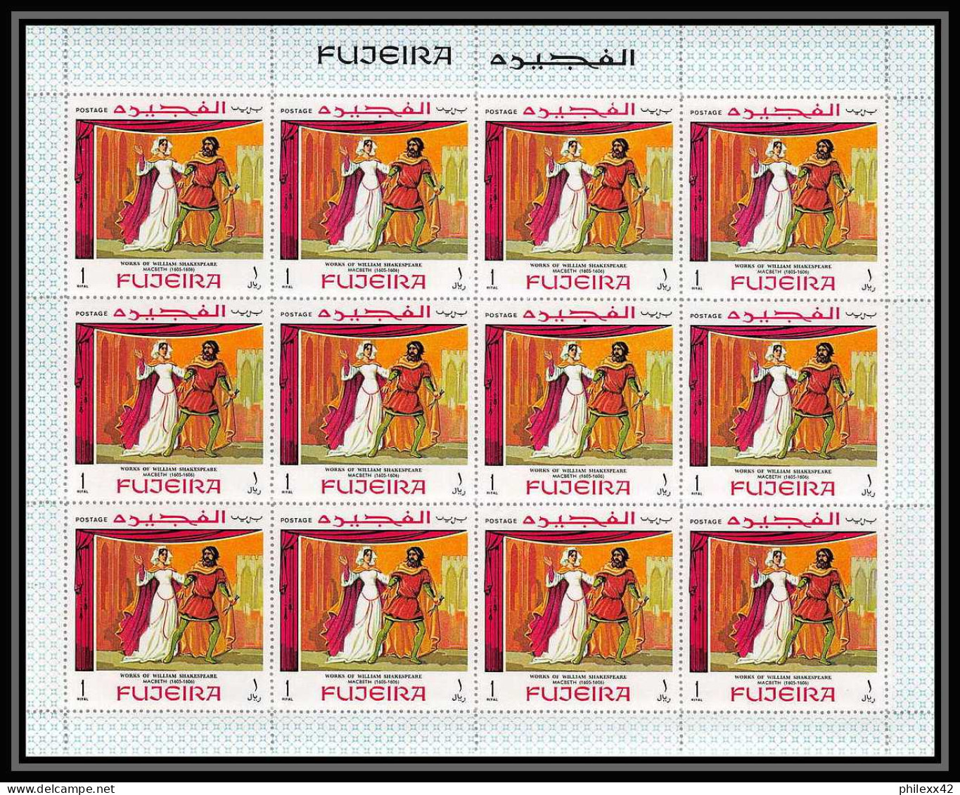 036a - Fujeira Mi N°311/319 A scenes from Shakespeare theatre feuille complete (sheet) MNH **
