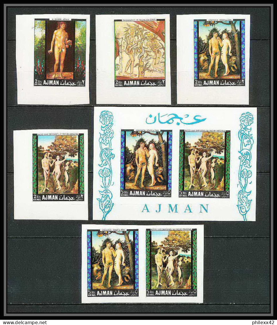 040v - Ajman MNH ** Mi N° 281 / 284 B Bloc 41 B DURER Adam Et Eve Tableaux - Peinture (painting) NON DENTELE Imperforate - Desnudos