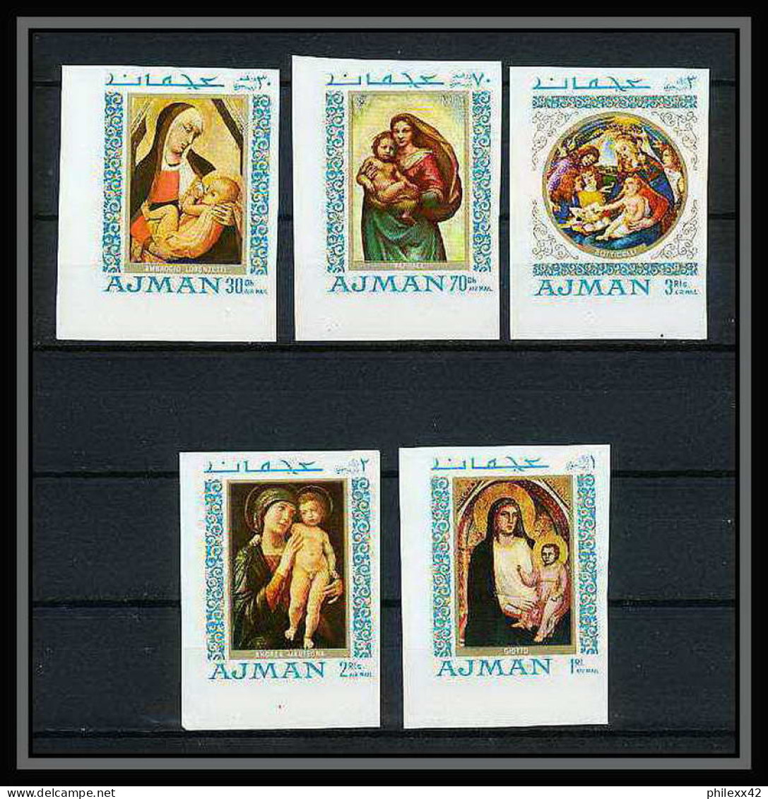 041a - Ajman - MNH ** Mi N° 327 / 331 B Madones - Madonna Raphael/botticelli Tableaux (painting) Non Dentelé (imperforat - Ajman