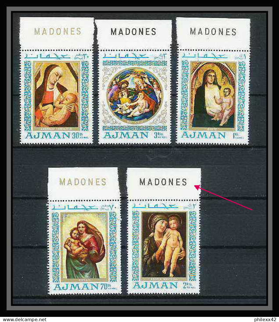 042a - Ajman - MNH ** Mi N° 327 / 331A Madones Inscription In Marginal - Madonna En Marge Tableaux (painting) - Madones