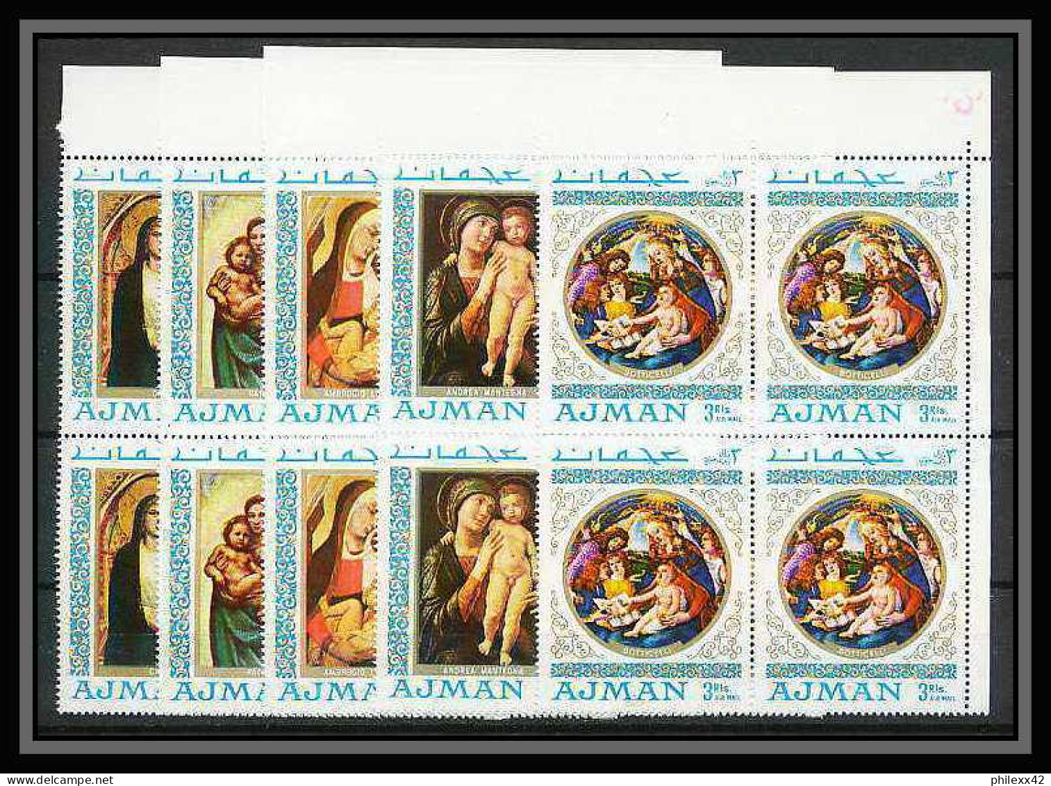 042b - Ajman - MNH ** Mi N° 327 / 331 A Madones - Madonna Raphael / Botticelli Tableaux (painting) Bloc 4 - Madonne