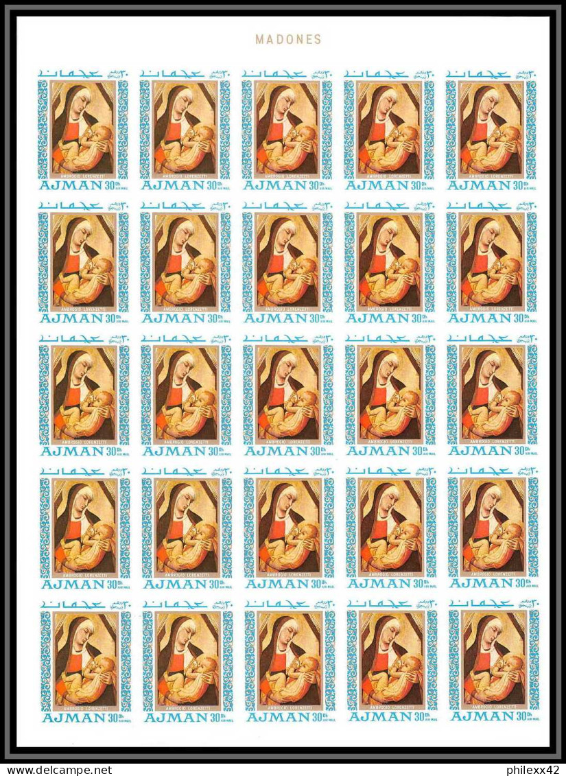 041c - Ajman MNH ** Mi N° 327 / 331B MADONE Peinture Botticelli Non Dentelé (Imperf) Feuille Complète Full Sheet - Madones