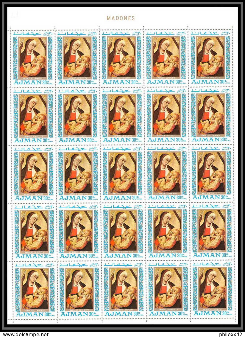 042c - Ajman - MNH ** Mi N° 327 / 331 A Madones Madonna Peinture (painting) Feuille Complète Full Sheet Cote 125 Euros - Madonnen