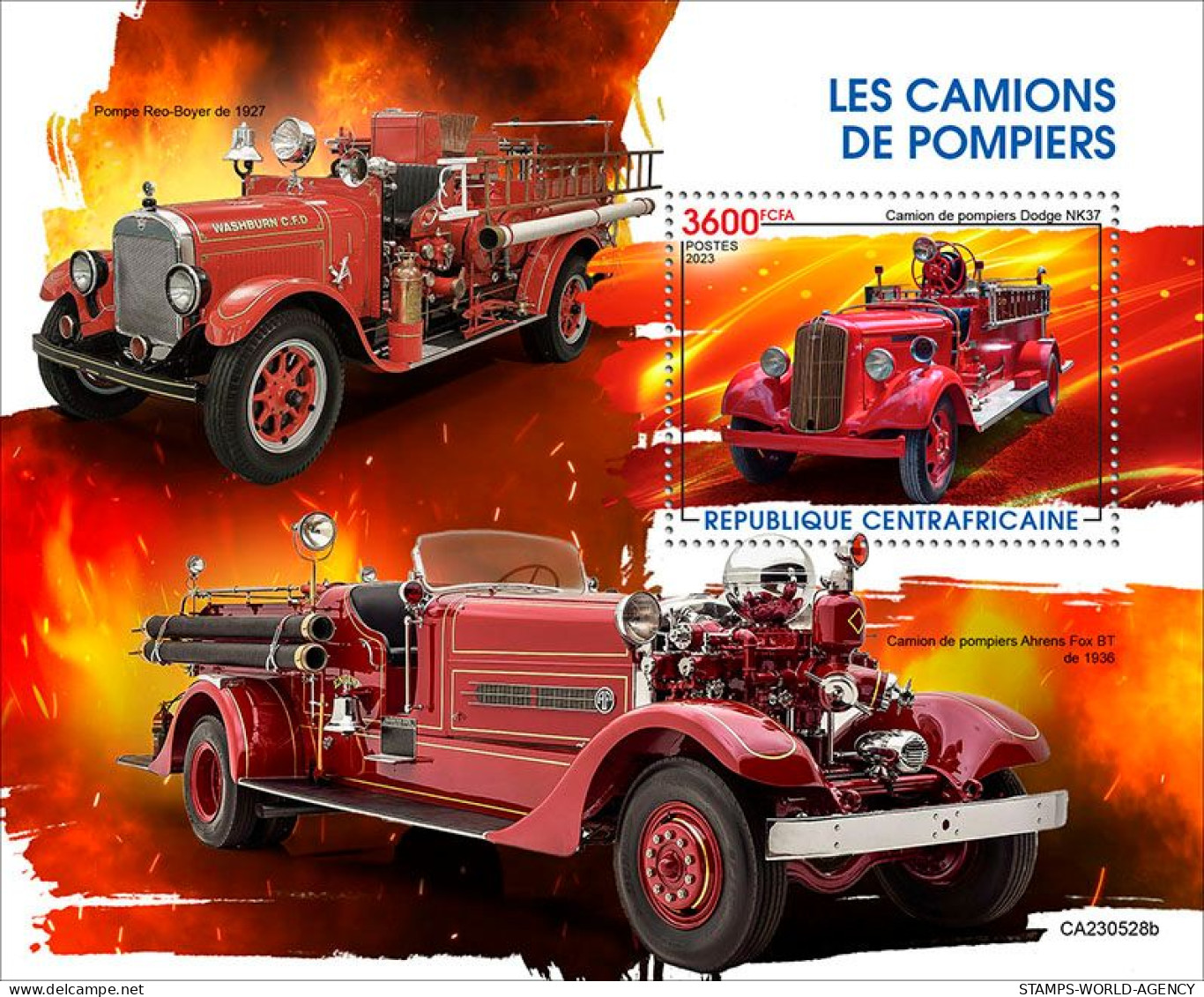 2024-02 - CENTRAL AFRICAN- FIRE ENGINES              1V  MNH** - Camions