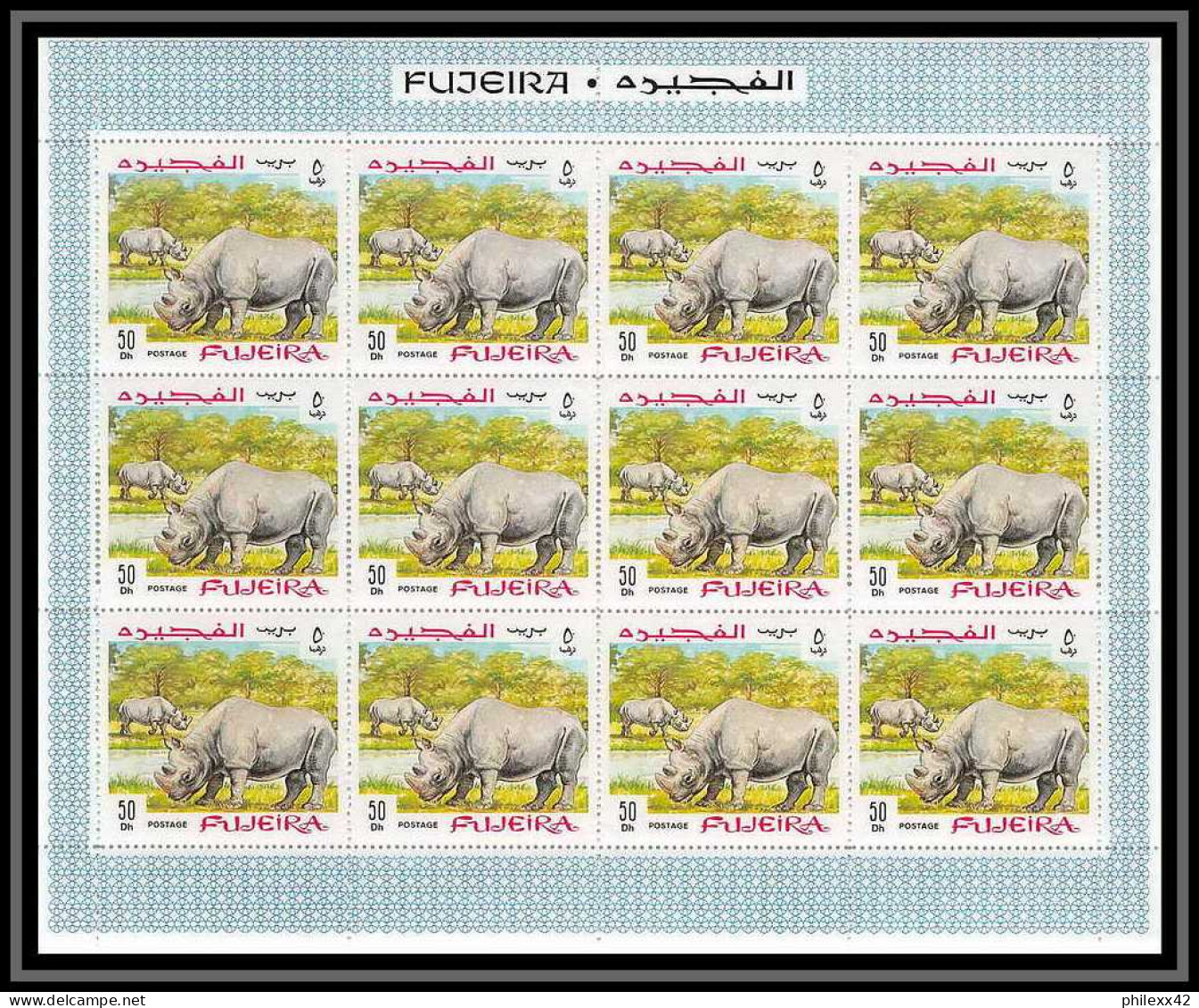 071m - Fujeira N° 304 A Animaux (animals) MNH ** Black Rhinocéros Feuilles (sheets) - Rhinozerosse