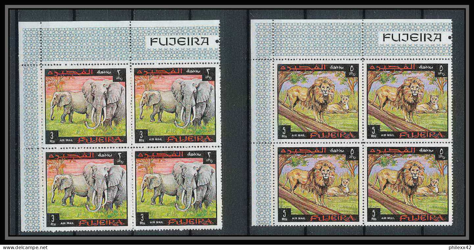 071b - Fujeira - MNH ** Mi N° 302 / 310a Animaux (wild Animals) Lion Elephant Giraffa Tiger Rhinoceros Bloc 4 - Gorilas