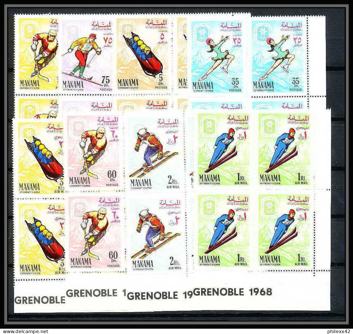 089b - Manama - MNH ** Mi N° 47 / 54 A Jeux Olympiques (olympic Games) Grenoble 1968 Bloc 4 - Manama