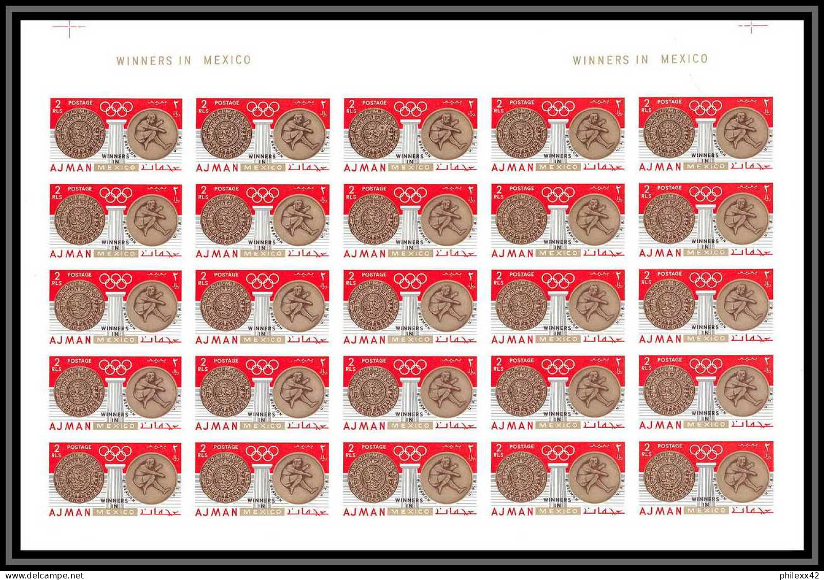 095d - Ajman - MNH ** N° 341 / 344 B Jeux Olympiques Olympic Games Mexico 68 Non Dentelé (Imperf) Feuilles Sheets - Ajman