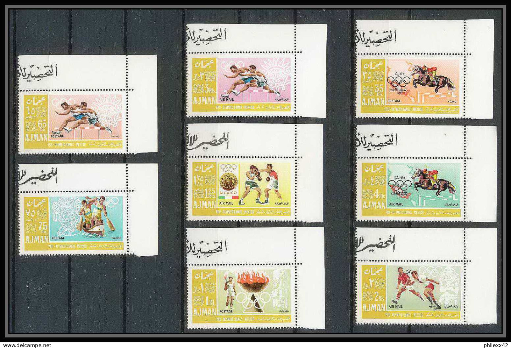 099b - Ajman MNH ** N° 189 / 196 A Jeux Olympiques (summer Olympic Games) Mexico 68 Show Jumping Canoe Football Soccer - Ajman