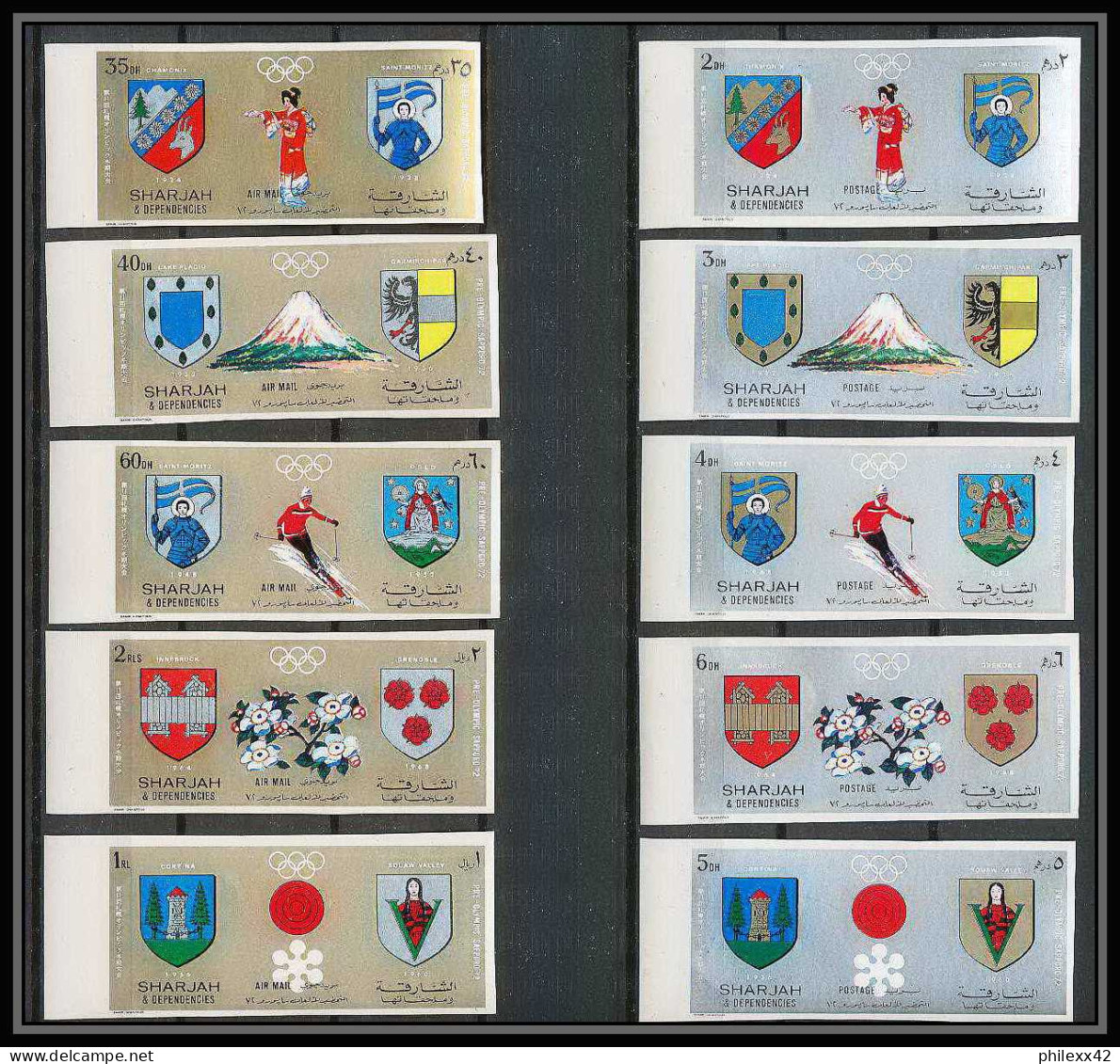 100 - Sharjah - MNH ** N° Mi 825 / 834 B Non Dentelé (Imperf) Jeux Olympiques (winter Olympic Games) Sapporo 72 - Invierno 1972: Sapporo