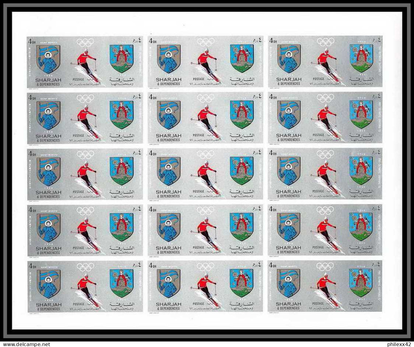 100c Sharjah MNH ** N° 825 / 834 B Non Dentelé (Imperf) Jeux Olympiques (olympic Games) Sapporo 72 Feuilles Sheets - Invierno 1972: Sapporo