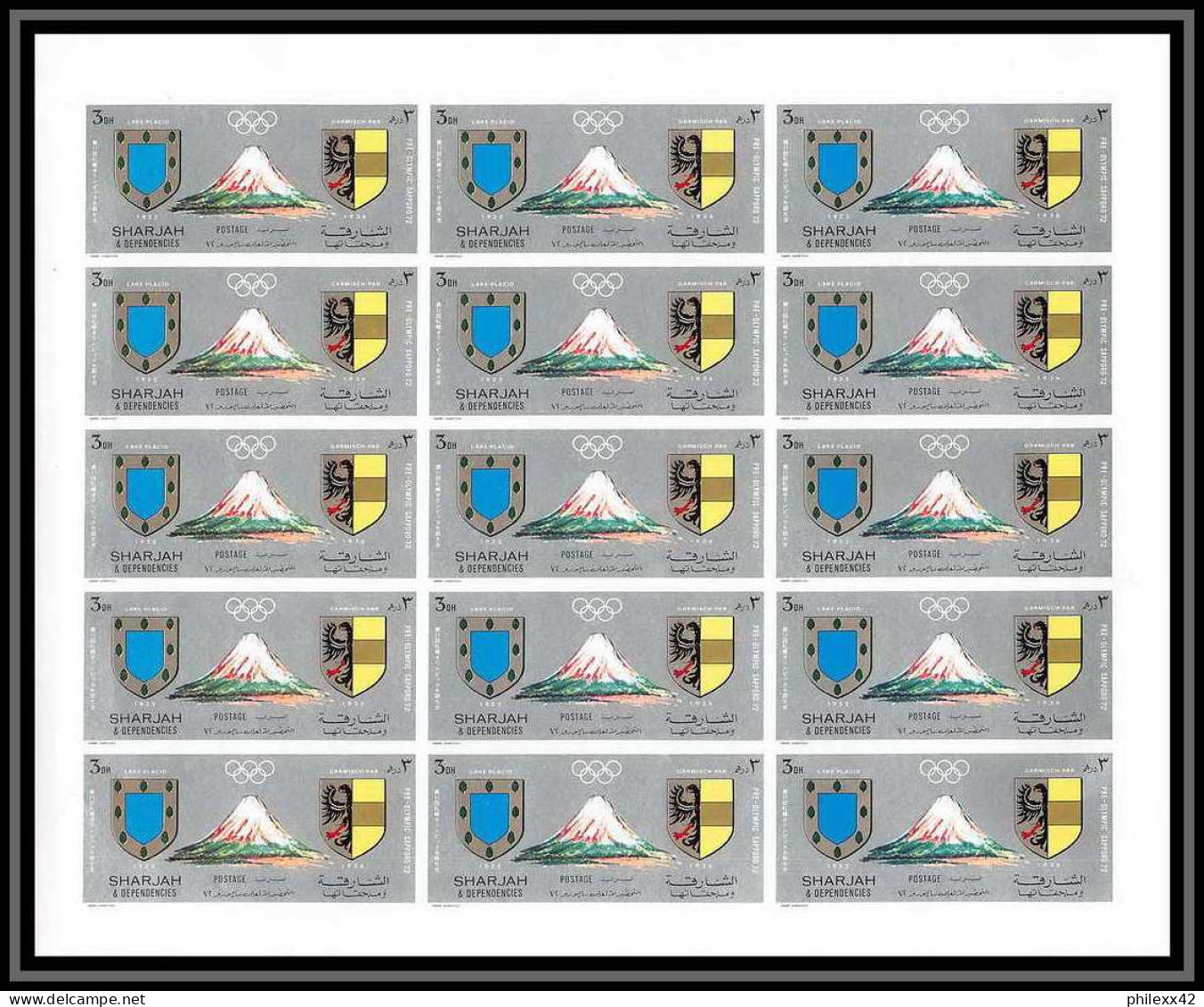 100c Sharjah MNH ** N° 825 / 834 B non dentelé (Imperf) jeux olympiques (olympic games) sapporo 72 feuilles sheets