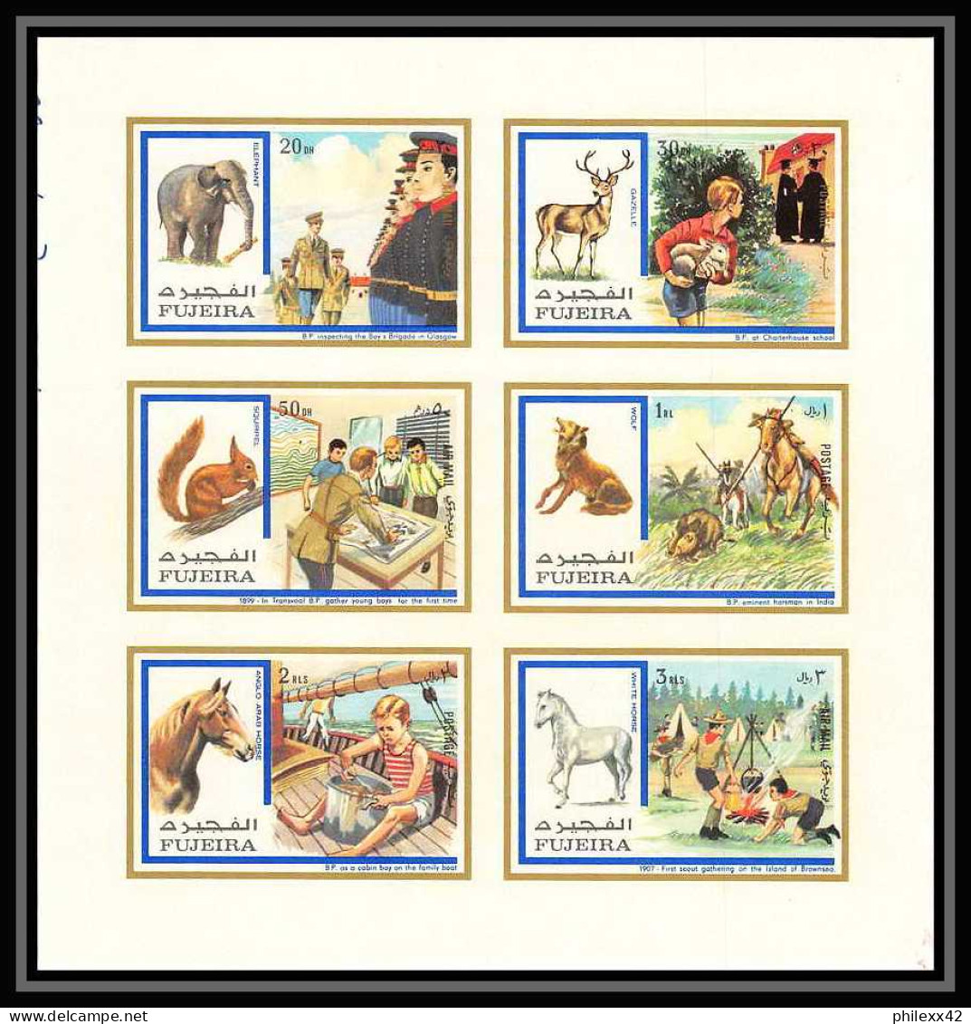 104 - Fujeira MNH ** Mi N° 896 / 901 B Non Dentelé (Imperf) Scout (scouts And Animals Jamboree) éléphant Horse  - Fujeira