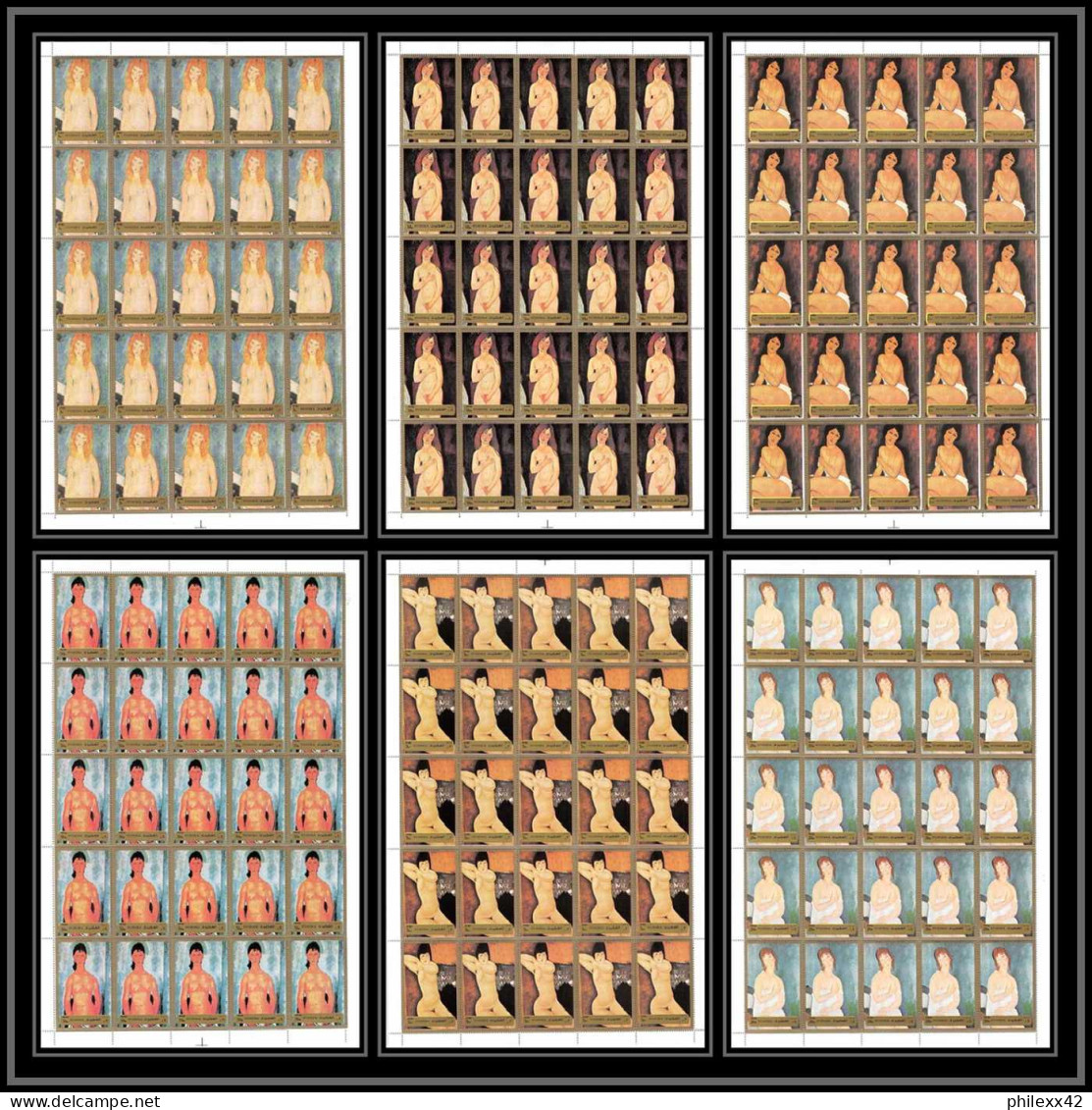 106e - Fujeira - MNH ** Mi N° 1222 / 1227 A Tableau (tableaux Nudes Paintings) Modigliani Feuilles (sheets) - Desnudos