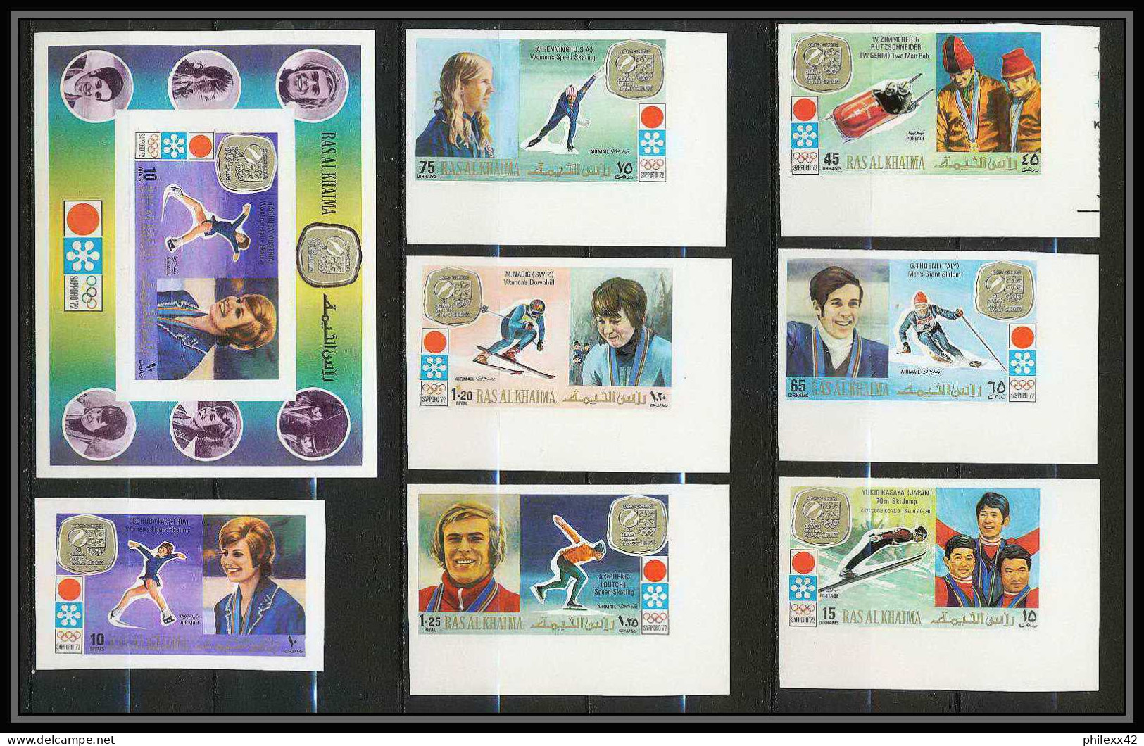 113d - Ras Al Khaima MNH ** N° 731/736 B + Bloc 130 B Non Dentelé (Imperf) Jeux Olympiques (olympic Games) Sapporo - Winter 1972: Sapporo