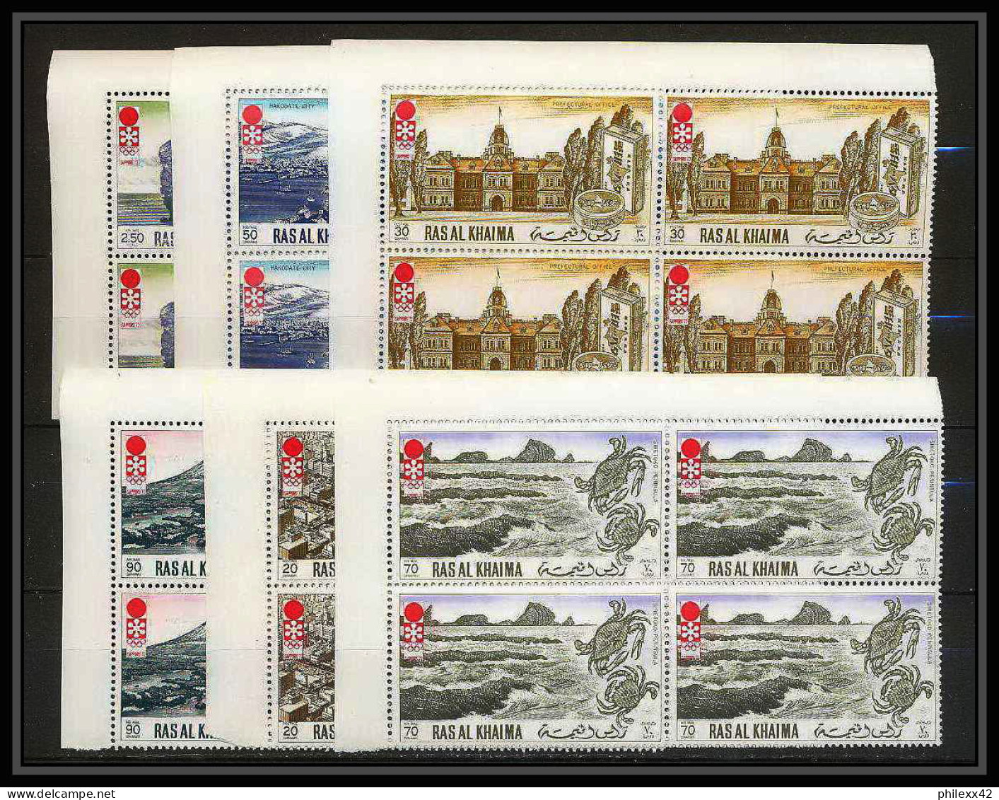 117c - Ras Al Khaima MNH ** Mi N° 600 / 605 A + Bloc 4 Jeux Olympiques (winter Olympic Games) SAPPORO 72 - Invierno 1972: Sapporo