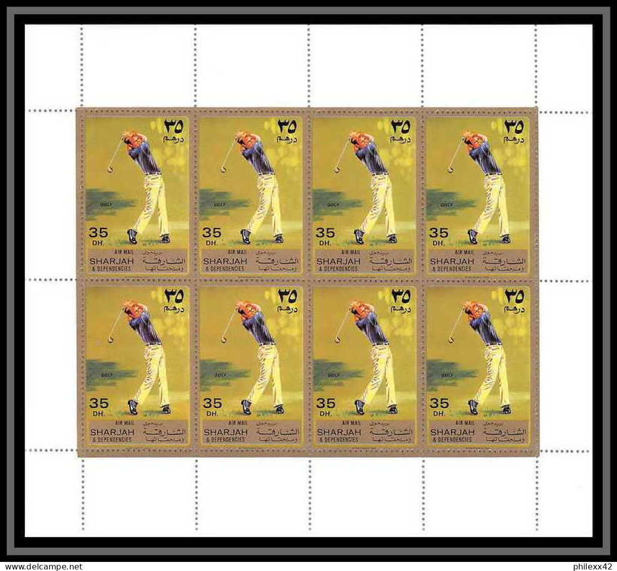 127b - Sharjah MNH ** Mi N° 864 / 873 A sports / golf - tennis de table basketball table cricket golf feuilles (sheets)