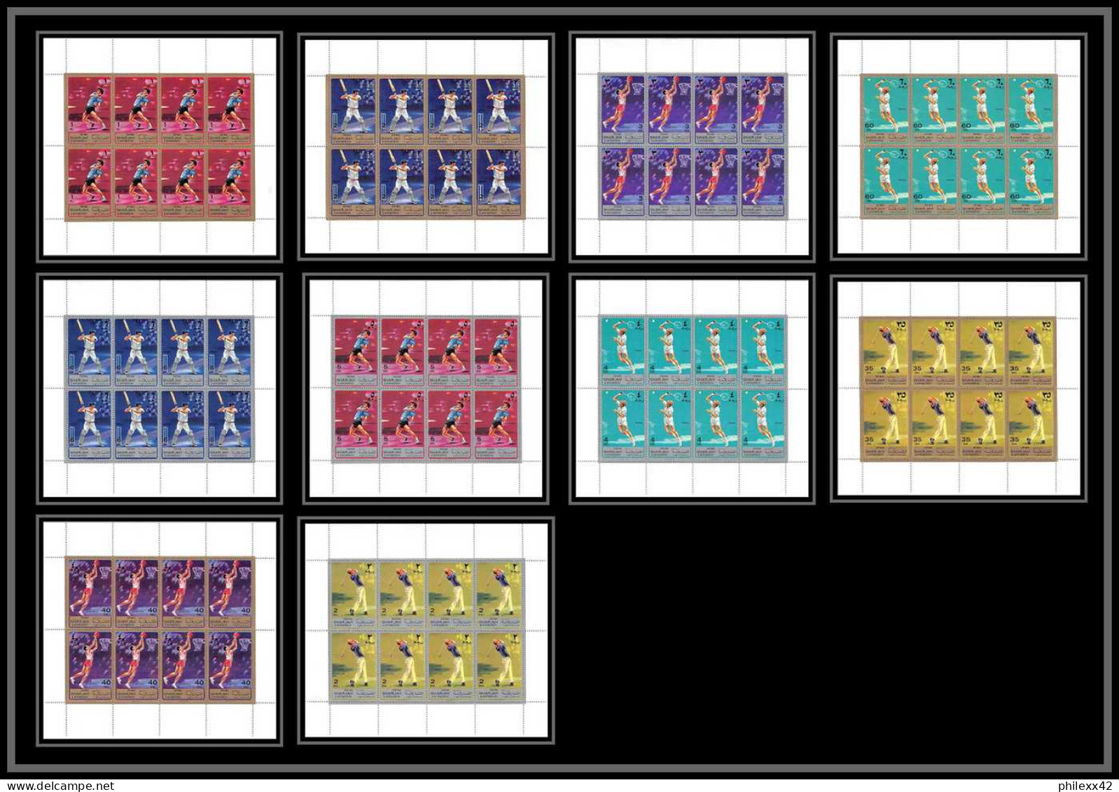 127b - Sharjah MNH ** Mi N° 864 / 873 A Sports / Golf - Tennis De Table Basketball Table Cricket Golf Feuilles (sheets) - Tenis De Mesa