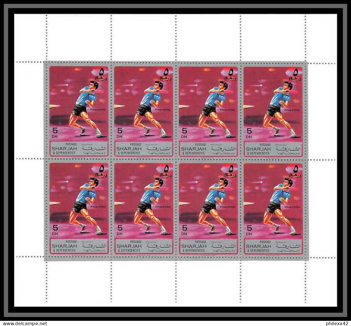 127b - Sharjah MNH ** Mi N° 864 / 873 A sports / golf - tennis de table basketball table cricket golf feuilles (sheets)