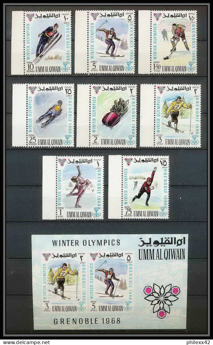 160a - Umm Al Qiwain MNH ** N° 233 / 240 A + Bloc 12 Jeux Olympiques (winter Olympic Games) Grenoble 1968 Bob Hockey  - Winter 1968: Grenoble