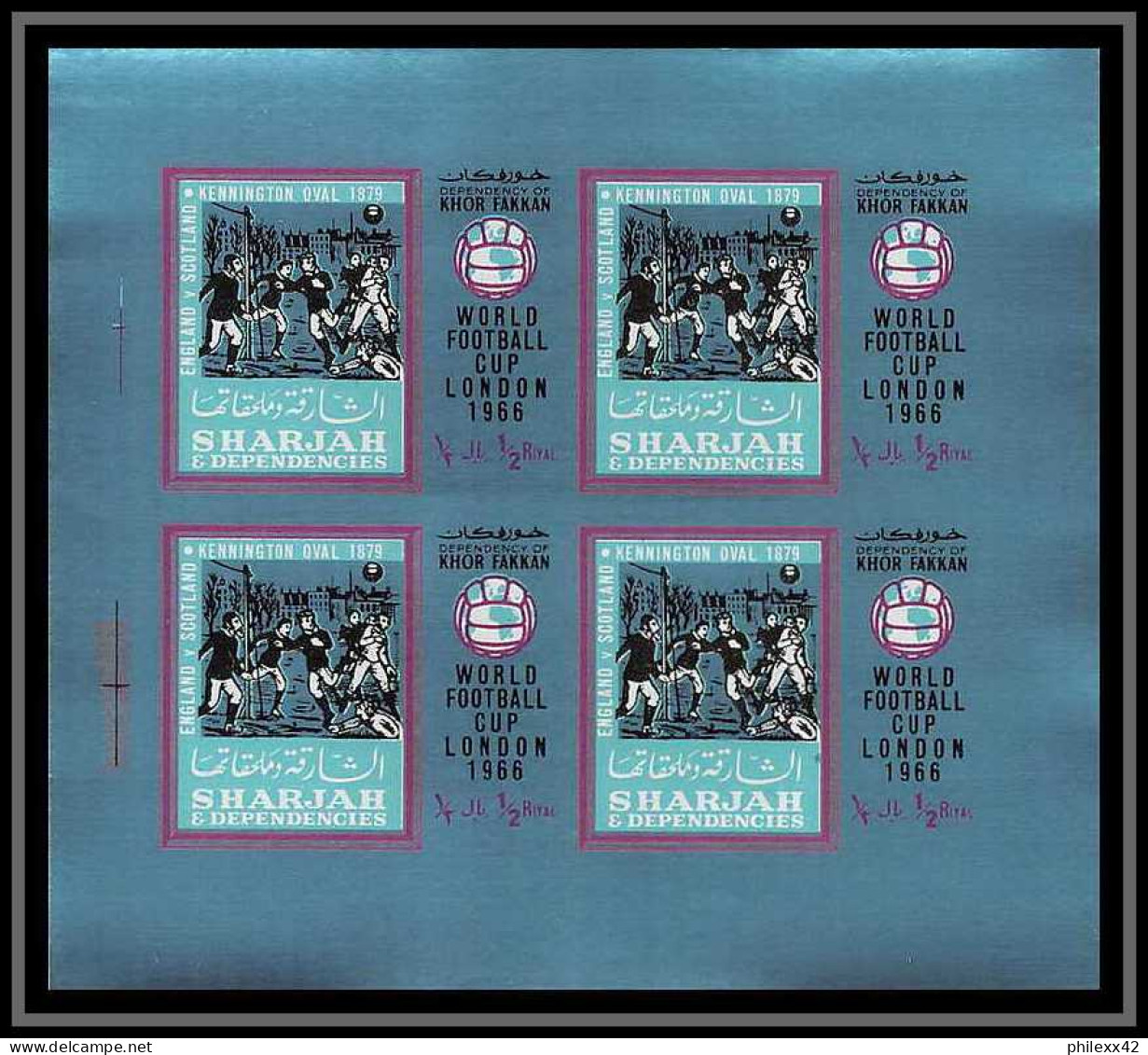 158a Sharjah / Khor Fakkan MNH ** N° 131 / 136 B Non Dentelé (Imperf) Football (Soccer) Feuilles (sheets) London 66 - 1966 – Angleterre