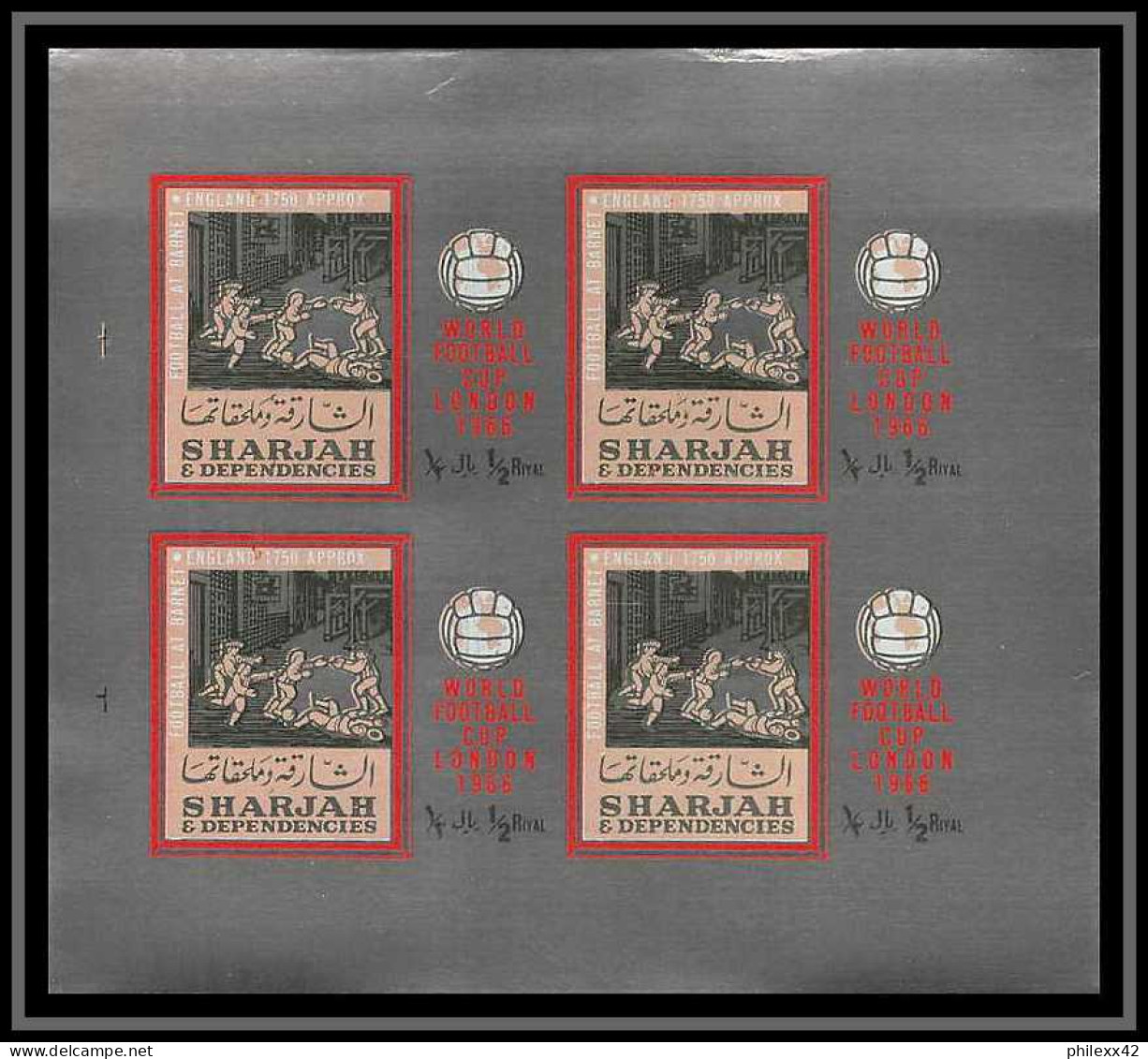 156 - Sharjah MNH ** N° 344 / 349 B non dentelé (Imperf) Football (Soccer) london 1966 feuilles (sheets)