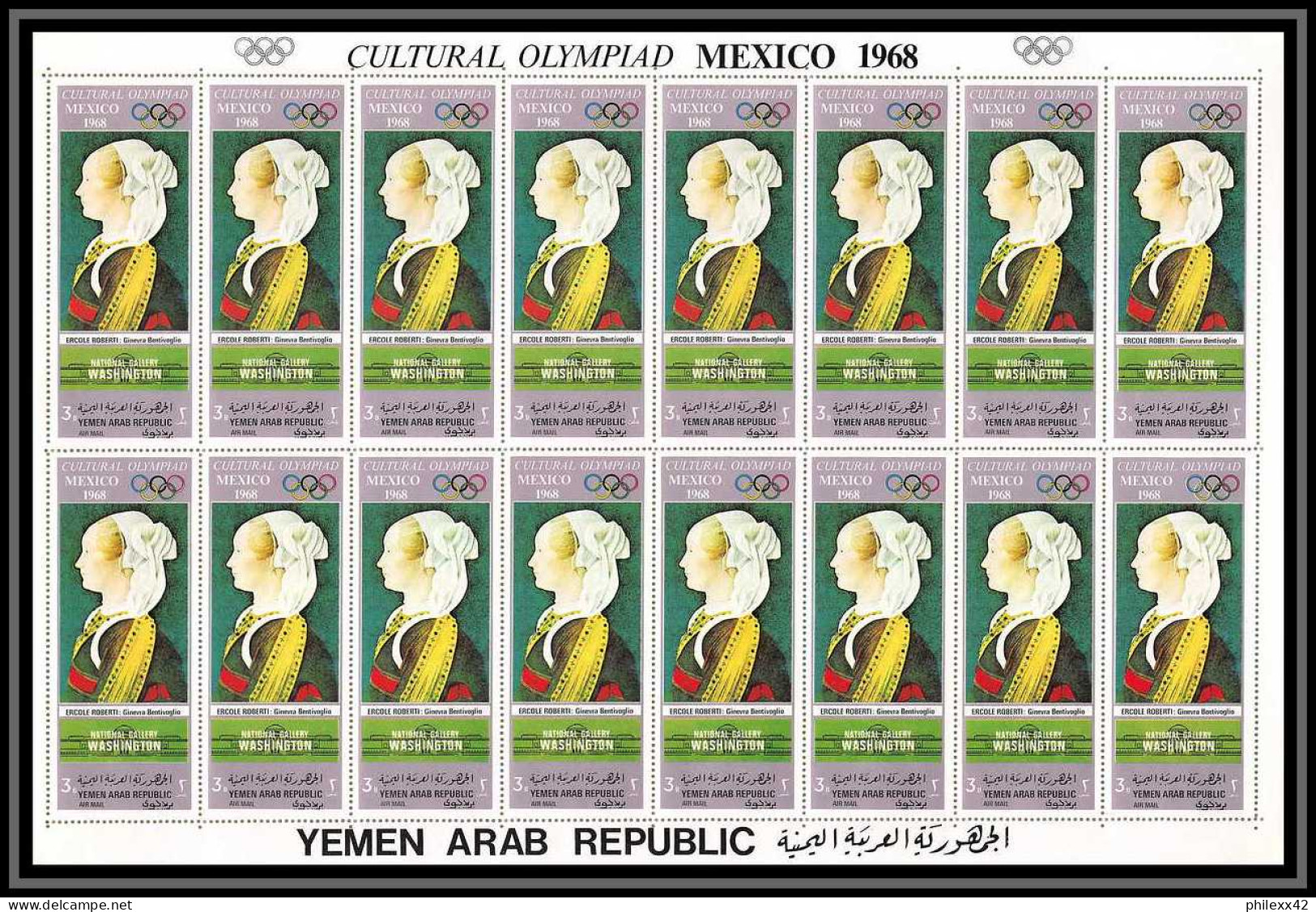 163d YAR (nord yemen) MNH ** N° 998 / 1003 A jeux olympiques (olympic games) MEXICO (tableaux painting) feuilles sheets