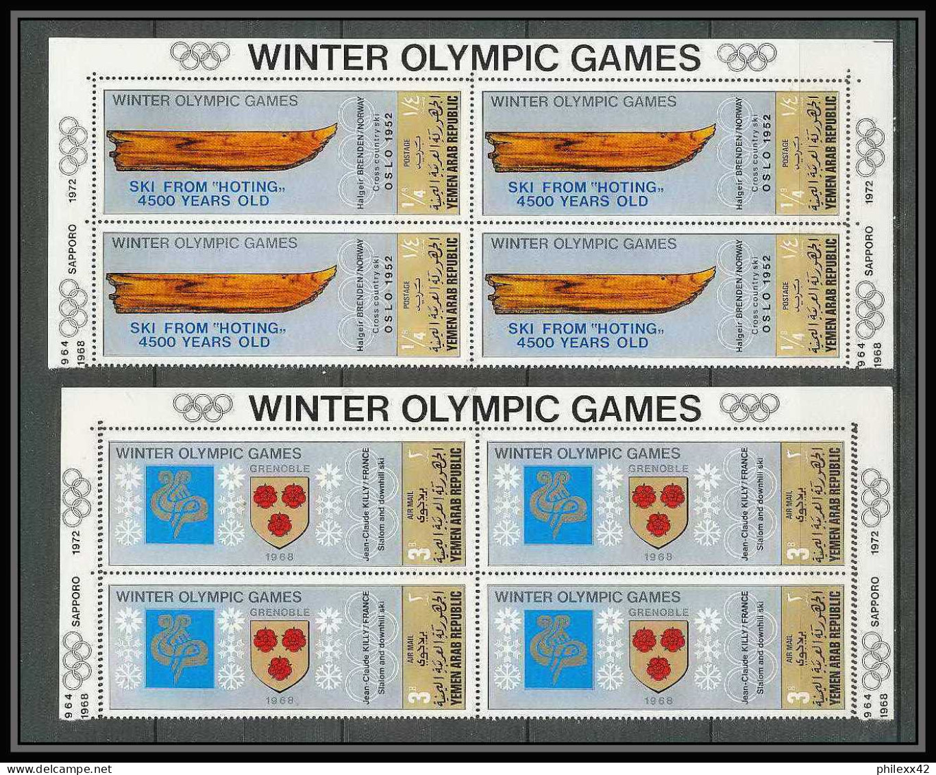 165a - YAR (nord Yemen) MNH ** N° 818 / 823 A Gold Jeux Olympiques (winter Olympic Games) GRENOBLE SAPPORO Bloc 4 - Winter 1968: Grenoble