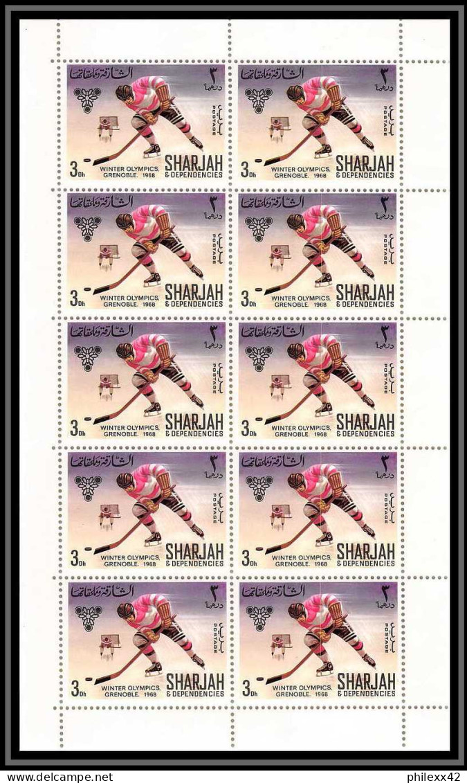 171b - Sharjah MNH ** N° 400 / 407 A jeux olympiques (winter olympic games) grenoble 1968 hockey feuilles (sheets)