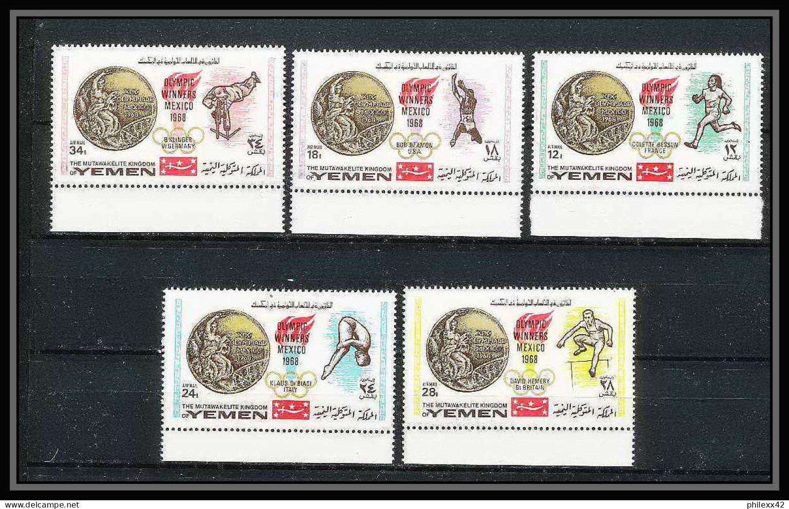 176 Yemen Kingdom MNH ** Mi N° 620 / 624 A Jeux Olympiques (summer Olympic Games) MEXICO 68 Gold Madalists - Yémen