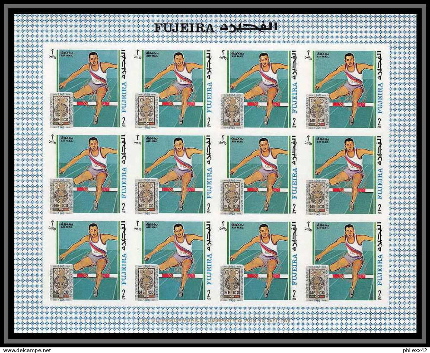 181a Fujeira MNH ** N° 320 / 329 B Overprint Non Dentelé (Imperf) Jeux Olympiques Olympic Games Mexico Feuilles (sheets) - Fujeira