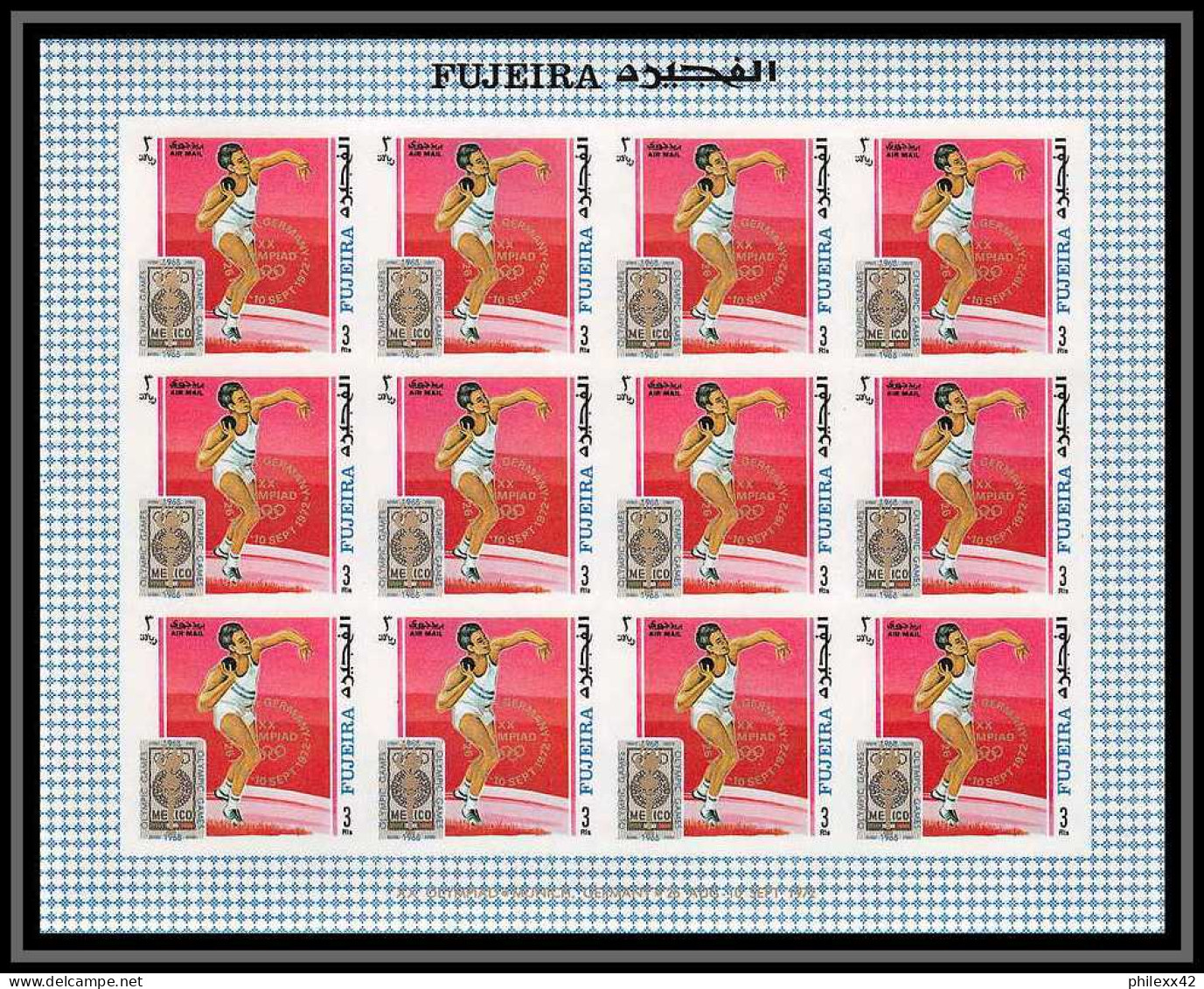 181a Fujeira MNH ** N° 320 / 329 B Overprint Non Dentelé (Imperf) Jeux Olympiques Olympic Games Mexico Feuilles (sheets) - Fujeira