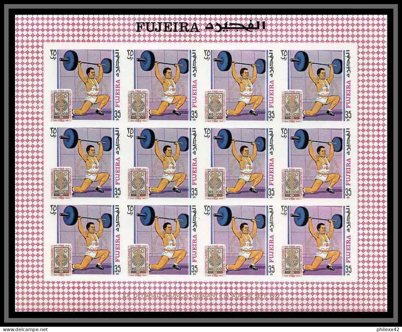 181a Fujeira MNH ** N° 320 / 329 B overprint non dentelé (Imperf) jeux olympiques olympic games mexico feuilles (sheets)