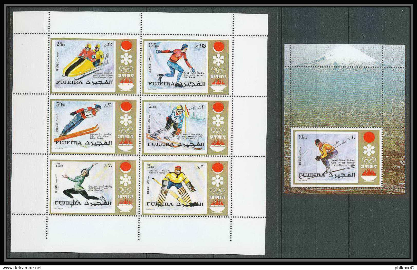 189a Fujeira MNH ** Mi N° 839 / 844 + Bloc 90 A Overprint Jeux Olympiques (olympic Games SAPPORO 72 Hockey - Invierno 1972: Sapporo