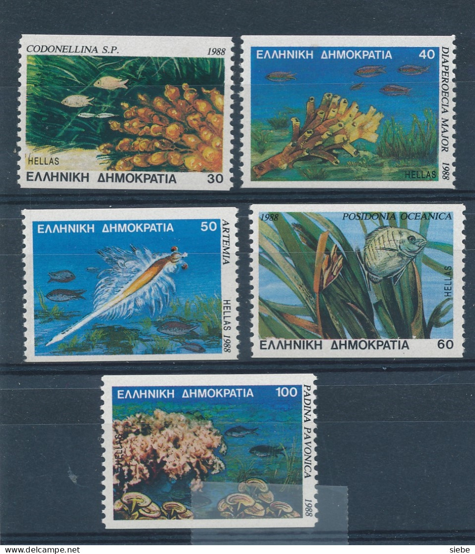 Grece MNH – 1660/64B - Microscopic Plantsfrom - From Booklet – Cat €40.00  Plantes Micrscoptiques - Schalentiere