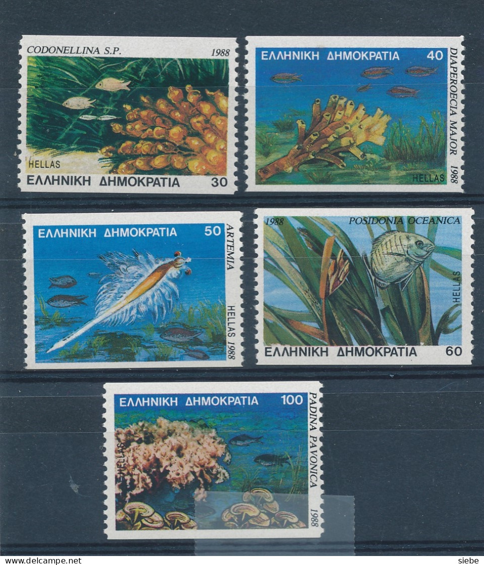 Grece MNH – 1660/64B - Microscopic Plantsfrom - From Booklet – Cat €40.00  Plantes Micrscoptiques - Crustaceans