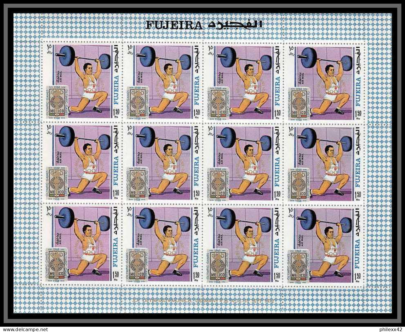 183a Fujeira MNH ** N° 320 / 329 A Overprint Gold Jeux Olympiques (olympic Games) Mexico 68 Cycling Feuilles (sheets) - Fujeira