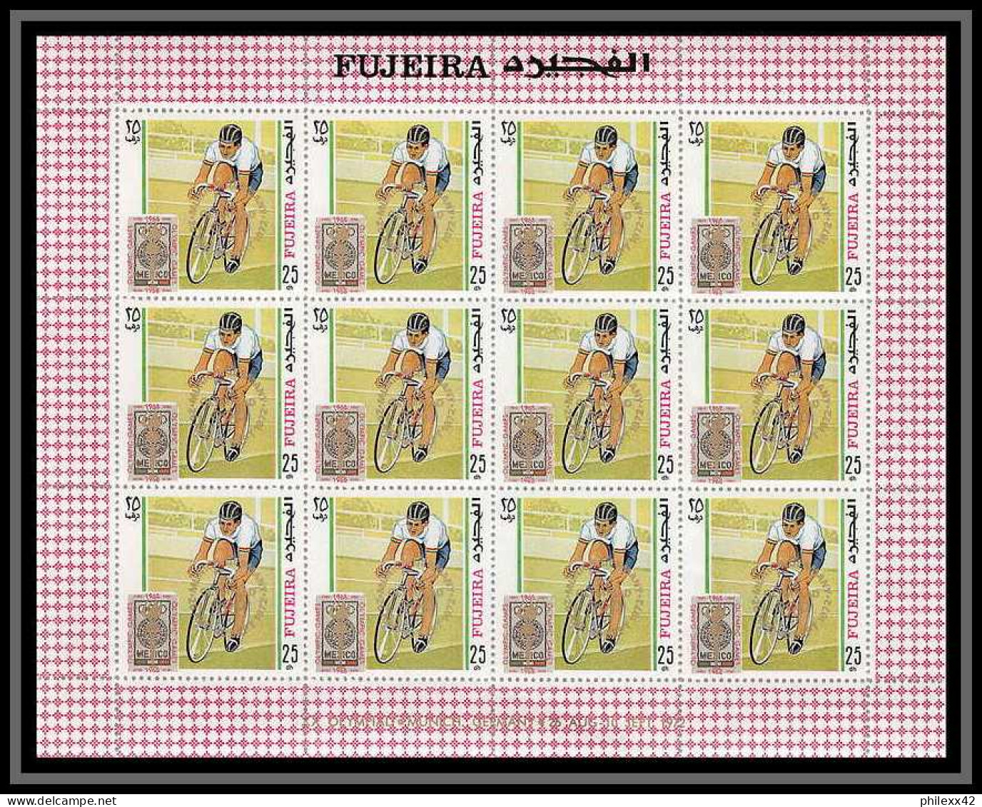 183a Fujeira MNH ** N° 320 / 329 A overprint gold jeux olympiques (olympic games) mexico 68 cycling feuilles (sheets)